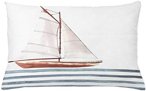 Ambesonne Nautical Throw Pillow Cushion Cover, Let Your Dreams Sail Words with Boat in Waves Motivation Lifestyle Print, Decorative Rectangle Accent Pillow Case, 26" X 16", Cinnamon Blue