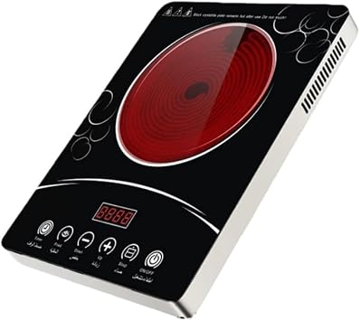 Electric Ceramic Stove, Tabletop Cooker, Cooking Heater, Portable, Hot Plate, High Heat Output, Cooking Heater, Handle, Ceramic, Infrared Tabletop Single Burner, Knob Control, Multi-functional, Smart Living Alone, Two People Living 2,200 W No Handle, Black + Silver