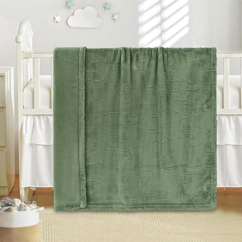 Image of BORITAR Baby Blanket for Boys Girls Ultra Soft Fleece Warm and Lightweight Animal Blankets for Infant Toddler Newborn, 30x40 Inch, Olive Green