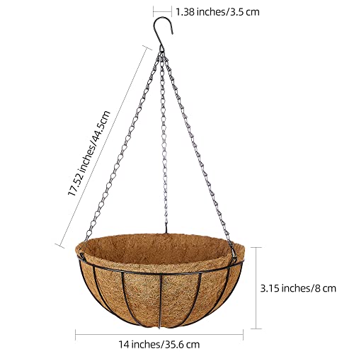 Zeedix 2Packs 14In Metal Hanging Planter Basket With Coconut Coir Liner- Coconut Coir Liner With Black Chain For Porch Pots Hanger thumb #2