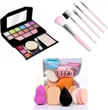 Women's & Girl's TYA Mini 5024 Multicolour Makeup Kit with 5 Pink Makeup Brushes Set and Pack of 6 Beauty Blenders - (Pack of 12)