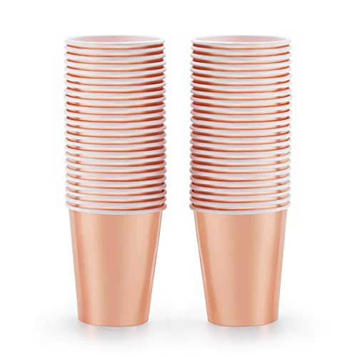 Rose Gold Paper Cups 9 Oz [50 Pack] Disposable Cups For Hot Cold Drinks Tea Coffee Water Milk Juice - Fashion Glitter Rose Gold Design For Picnic Home Party Birthday Wedding Anniversary Christmas #TOP4
