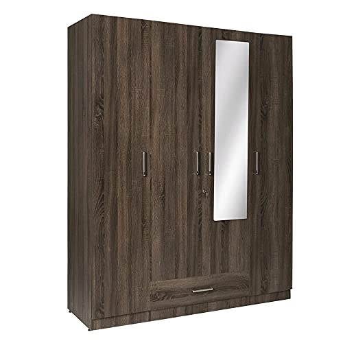 Image of Wakefit Wardrobe | 1 Year Warranty | Engineered Wood Almirah, Cupboard for Clothes Storage | 4 Door, Mirror, 1 Drawer, 2 Hanging Space | Cashmere - Napa Oak