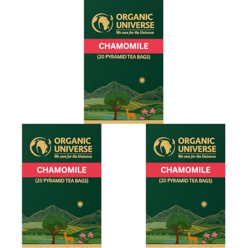 Image of ORGANIC UNIVERSE Chamomile Green Tea Whole Leaf Tea | 20 Pyramid Tea Bags | Aromatic Flavours | 100% Organic Ingredients (Pack of 3)