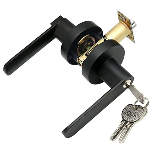 ドアノブ 鍵付き 802ET 円 黒 レバーハンドル 通路や廊下に適用 下向きの回転でドアを開け 軽量化のアルミ合金の主体 適用扉厚30-50mm ラッチは60mmあるいは70mmに調整可能