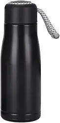 Garrafa Térmica Inox 350ml com Alça de Corda | Tampa Antivazamento e Isolamento Térmico para Bebidas Quentes e Frias (Preto.)