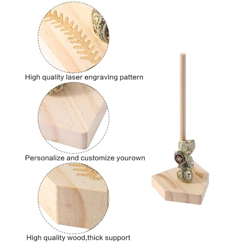 2PCS Baseball Wooden Ring Holder,Softball Rings Display Stand,Championship Ring Display Holder Engraved with Patterns,Stacked Storage Organizer,Christmas Birthday Baseball Gifts for Lovers Grandpa Dad
