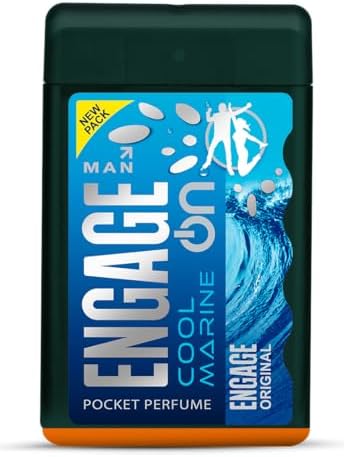 Engage On Cool Marine Pocket Perfume for Men 17ml| 250 Sprays | Citrus & Musk| Travel Perfume| Skin Friendly| No Parabens|No Silicones| Dermat-Tested | Also try M3 Perfume Spray & Indigo Skies EDP