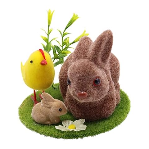 Easter Bunny Figure Decoration, Mini Rabbit Resin Flocking Rabbit Figures Garden Animal Figure Cute Ornaments Simulation Rabbit for Easter Succulent Planter Micro Landscape Dollhouse Easter Gifts Cover