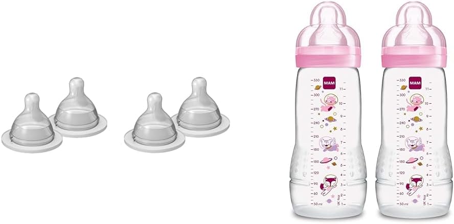 Bottle Nipples Extra Slow Flow Nipple Size 0, for Newborn Babies and Older & Easy Active Baby Bottle 11oz, Easy Switch Between Breast and Bottle, Easy to Clean, 4+ Months