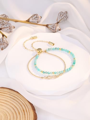 Jovivi Bracelet Pierre Naturelle Perle Fine Pierre Précieuse de 3mm Bracelet Porte Bonheur Bijoux Fantaisie pour Femme Fille Fête de Mère Valentine (amazonite) – vue 5