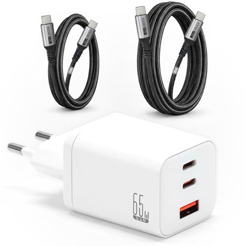 Cargador USB-C 65W GaN para MacBook e iPhone que elimina la necesidad de múltiples enchufes