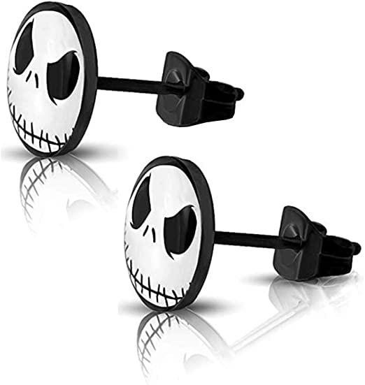 FuZhiBang316L Surgical Stainless Steel Jack Skellington Round Circle Button Stud Post Earrings(10 mm) ER67
