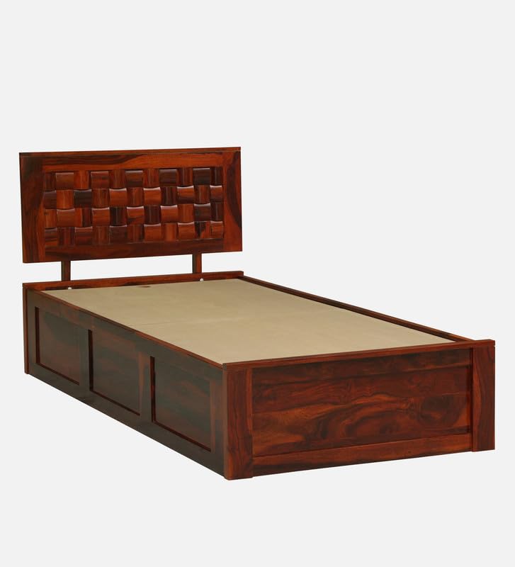 Image of Solid Sheesham Wood Woodora Single Bed with Box Storage | Wooden Single Bed Cot Palang Furniture for Bedroom Living Room Home and Hotel (Honey Oak Finish)