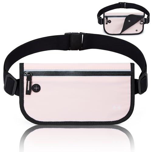 KALIDI FANCY FOREST セキュリティ ポーチ ウエストポーチ シークレットポーチ パスポート カードバッグ 超軽量 超薄型 隠しポーチ RFID スキミング防止 盗難防止 多機能 防犯グッズ 海外旅行 (ピンク)