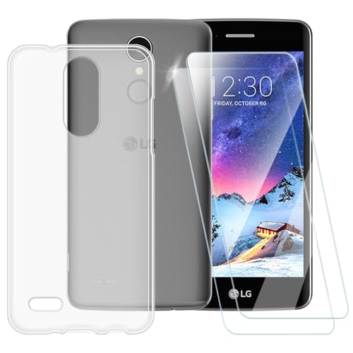 Funda TPU Impresa + 2 Protectores de Pantalla de Vidrio Templado Compatible con LG K8 2017, Carcasa Artística Delgada Antigolpes, Antirrayaduras, Protección Total