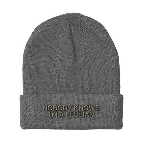 Beanies For Men Nobody Knows I'm A Lesbian Lgbtq Embroidery Humor Novelty Winter Hats For Women Acrylic Skull Cap 1 Size Light Grey Design Only #TOP2