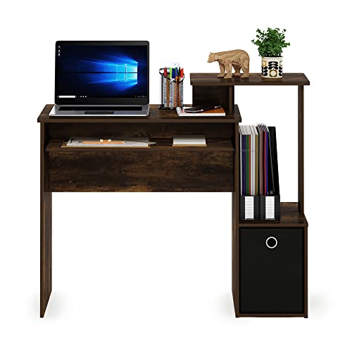 Image of Furinno ECON Desk, 40 inch Gaming Desk with Keyboard Tray, Computer Desk, Office Desk with Side Shelves and Storage Bin, 40-Inch, for Home Office, Study Room, Dorm, Amber Oak