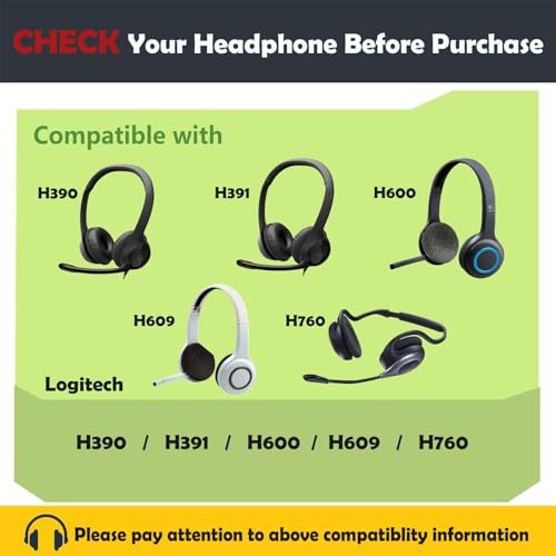 H391 Earpads Cushion Replacement for Logitech H390/H391/H600/H609/H760 Headphones Ear Cushions with Protein Leather and Memory Foam miniatura 2