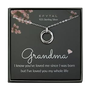 EFYTAL Grandma Gifts, 925 Sterling Silver 2 Thick Interlocking Circles Necklace for Grandmother from Grandchild, Mom Necklaces for Women, Birthday Gift Ideas, Mother's Day Jewelry For Her, Mothers Day