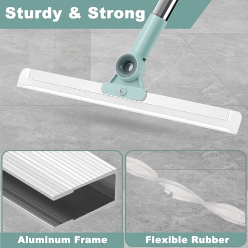 Image of Floor Squeegee for Concrete Floor - Double Layer Water Squeegee Magic Scrub Broom with 59'' Long Handle for Cleaning Shower Tiles, Glass Window, Swimming Pools, Garages, Pet Hair