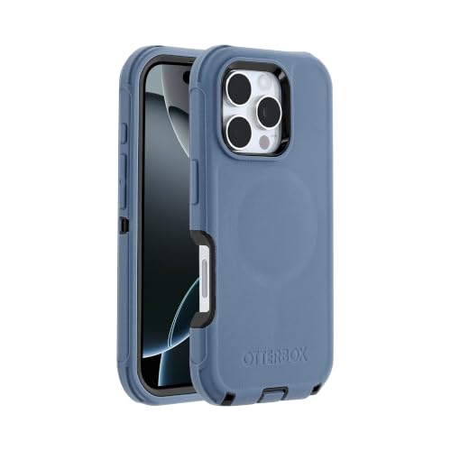 Image of OtterBox iPhone 16 Pro (Only) Defender Series MagSafe Case - Stonewash (Blue & Black) - Built-in Magnets - Screenless - Rugged & Durable - with Port Protection