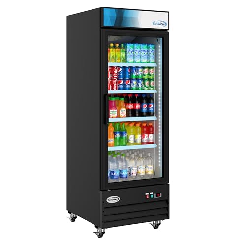 Image of KoolMore MDR-1GD-23C Commercial Glass 1 Door Display Refrigerator Merchandiser - Upright Beverage Cooler with LED Lighting - 23 Cu. Ft., Black
