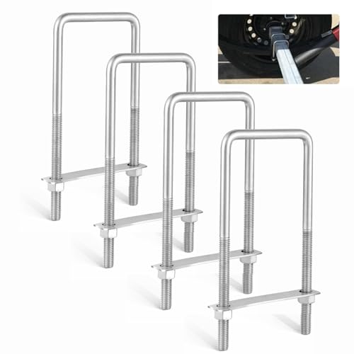 Anina 4PCS Square U Bolts with Frame Plates and Nuts 3/8'' X 3'' X 7'' Stainless Steel U Clamp Bolts for Automobiles Trailer, Ski Boat, Tube, Sailboat Trailer
