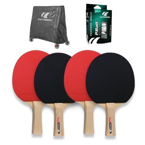 Pack 4 raquettes Cornilleau indoor housse de table et balles ping-pong