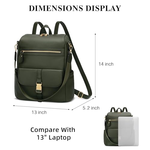 Image of KKXIU Backpack Purse for Women - PU Leather Ladies Backpack for Daily with Anti-Theft Lock Pocket, Small Daypack with Luggage Strap & Water Bottle Pockets (Green)