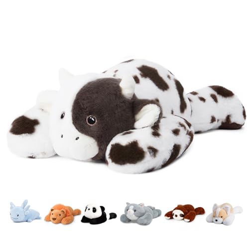 Image of Niuniu Daddy 5 lbs 25 inch Weighted Cow Stuffed Animals for Kids & Adults, Soft Sensory Comfort Plush Toy for Sleeping, Cute Lying Lap Pad Pillow for Huggable Gift