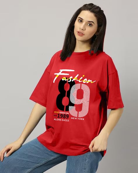 Image of Women's Printed Round Neck Oversized Longline Drop Shoulder Boho Style T-Shirt | Loose Fit Drop Shoulder | Soft Breathable Summer T-Shirt