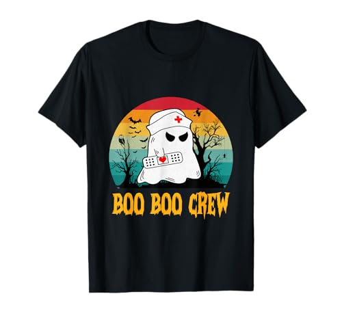 boo boo crew fantasma enfermera retro divertido Halloween 2024 disfraz Camiseta