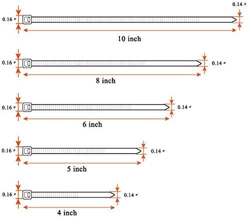 Honyear Zip Ties 500 Pcs Nylon Cable Zip Ties with Self-Locking 4/5/6/8/10 Inch, Black, UV Resistant, Heavy Duty