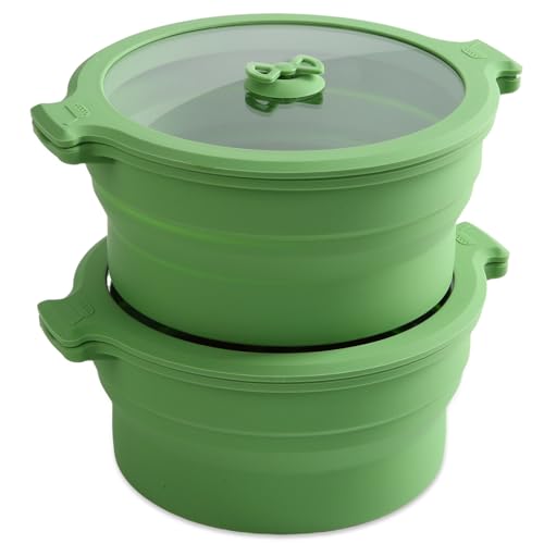 Collapsible Silicone Microwave Cookware Cooker Steamer for Cooking with Lids, 1.4L Glass Food Storage Container Sealed Bowl Mixing Bowls 2pc Set BPA Free
