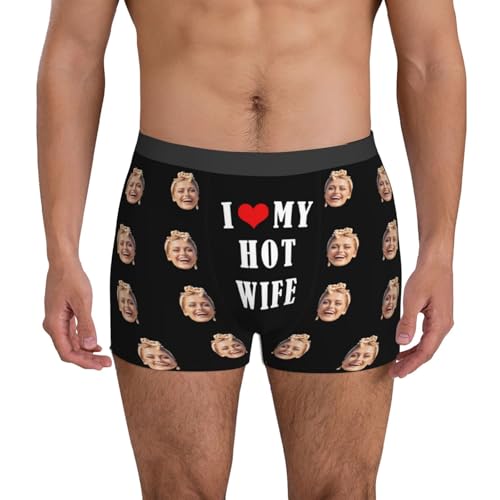 Ayambetus Individuelle Boxershorts für Herren, mit Foto, Gesichtstext, personalisierbar, Geschenk, "I Love My Hot Wife" Boxer, L Ayambetus Individuelle Boxershorts für Herren, mit Foto, Gesichtstext, personalisierbar, Geschenk, "I Love My Hot Wife" Boxer, L