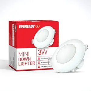 Eveready 3W Mini Downlighter | Round Shape | High Efficiency 75 lm/W | 4KV Surge Protection | Integrated Driver | CCT: 6500K, 3000K, Blue, Red, Green, Pink | 60mm Cut Size | Pack of 1