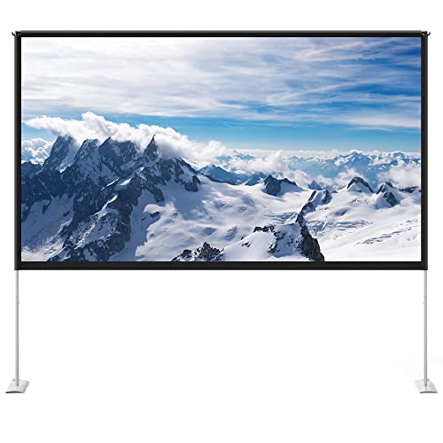 HYZ 100 inch Freestanding Projection Screen, Portable Front & Rear Projection Screen, 4K HD 16:9 Polyester Fabric Screen Outdoors and Indoors, Setup in Minutes, Home Theater, Presentation