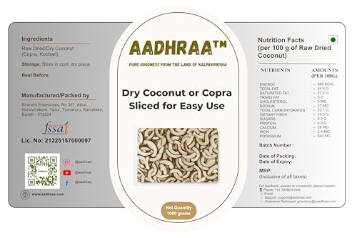 Image of AADHRAA Premium Tiptur Dry Coconut or Copra Sliced for Easy Use (Kopra | Kuridi | Kobbari) (1KG)