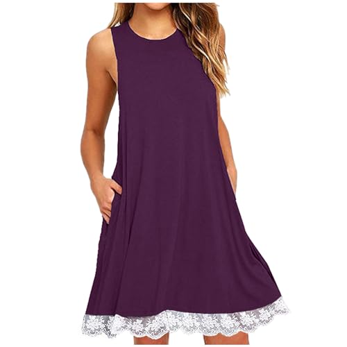 Crew Neck Dresses for Women Fall Summer Sleeveless Midi Knee High Loose Fit Plain Dresses Women 2025 Trendy Y2K