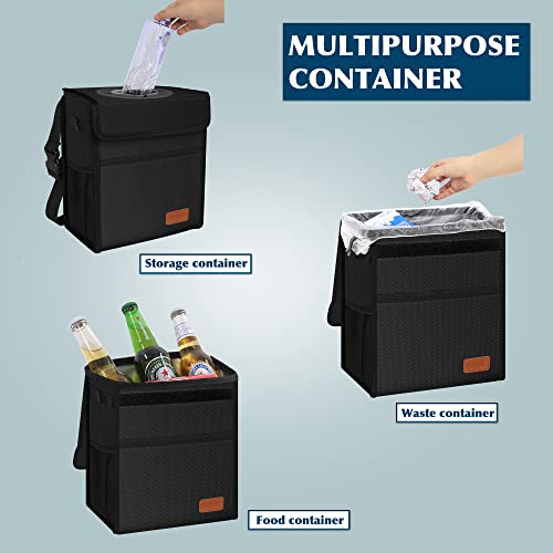 Image of Femuar Leak Proof Car Trash Can with Lid - Waterproof Automotive Garbage Bin for SUVs, Collapsible and Portable Car Trash Bag, Black