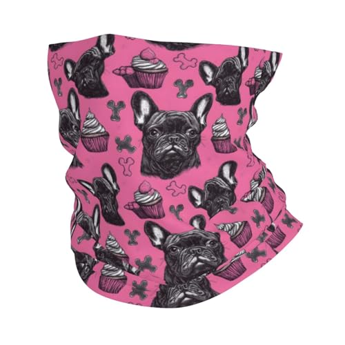 Neck Gaiters for Men Women - French Bulldog Pink Cake Print Head Scarf Balaclava Face Neck Scarf Mask Cover Bandana