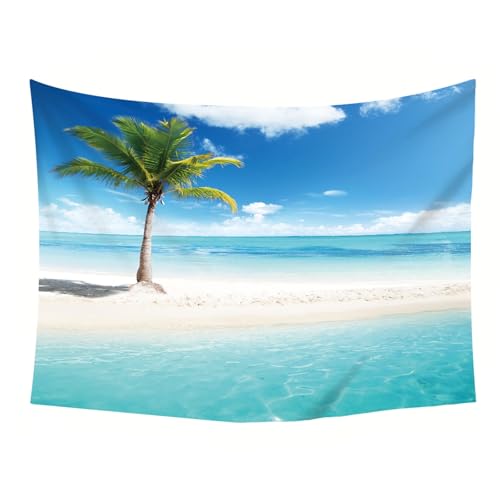 Tapiz de tela de 150x150 cm con diseño de playa caribeña para colgar en la pared 5