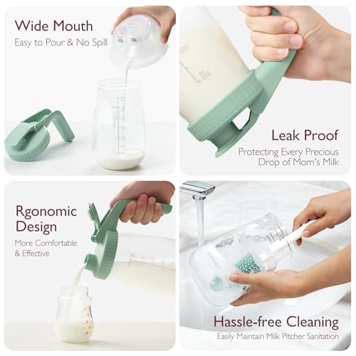 Image of Momcozy Breast Milk Pitcher, Glass Storage Container Wide Mouth, 32oz Green | Heat-resistant Glass, No Leak Sealing, Breastmilk Fridge Storage, Baby Formula Pitcher, Easy Clean, Multipurpose Use