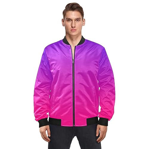 CHIFIGNO Purple Pink Gradient Coat for Men, Lightweight Jackets for Men Windproof Casual Jacket Zip Up Coats Outwear S2
