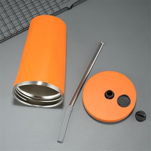 Image of YELONA 600 ml Vacuum Insulated Tumbler with Retractable Straw | Stainless Steel Portable Mug for Hot & Cold Beverages | Leak-Proof, Twist-Off Lid Flask for Coffee, Tea, Juices & More - Hot Orange