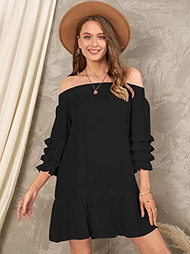 Zanzea Women's Casual Dresses Sexy Off The Shoulder Tops Bell Long Sleeve Ruffle Loose Mini Dress Blouse And Shirts White X-Large #TOP2