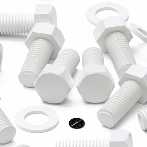 Image of 20x White PP Hex Head M10 x 20 mm Plastic Bolts, Nuts & Washers (25 /64 x 25 /32 in)