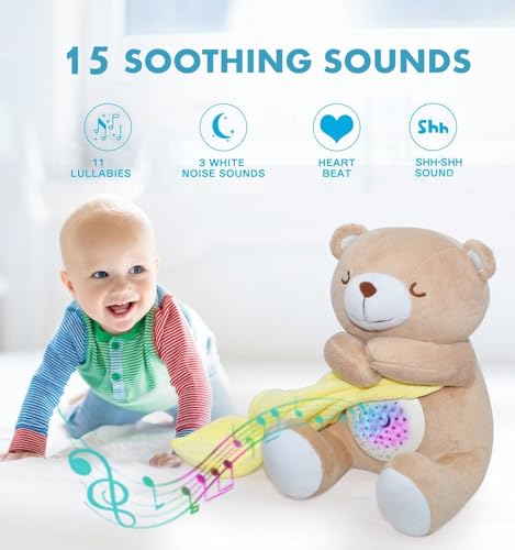Baby Sleep Soother, Cry Activated Sensor Teddy Bear Lullabies & Mom Heartbeat, Nursery Toddler Star Night Light Projection Sleep Aid, Unique Baby Girl, Baby boy and New Baby Gifts - Image 2