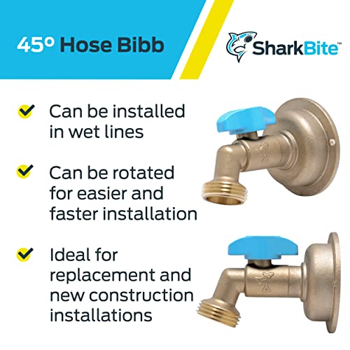 Sharkbite 1/2 X 3/4 Inch Mht 45 Degree Hose Bibb, Quarter Turn, Push To Connect Brass Plumbing Fitting, Pex Pipe, Copper, Cpvc, Pe-Rt, Hdpe, 24630Lf #TOP3